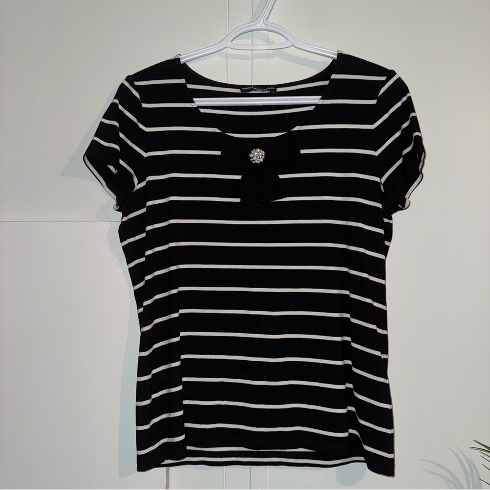Karl Lagerfeld Black and White Striped Tee